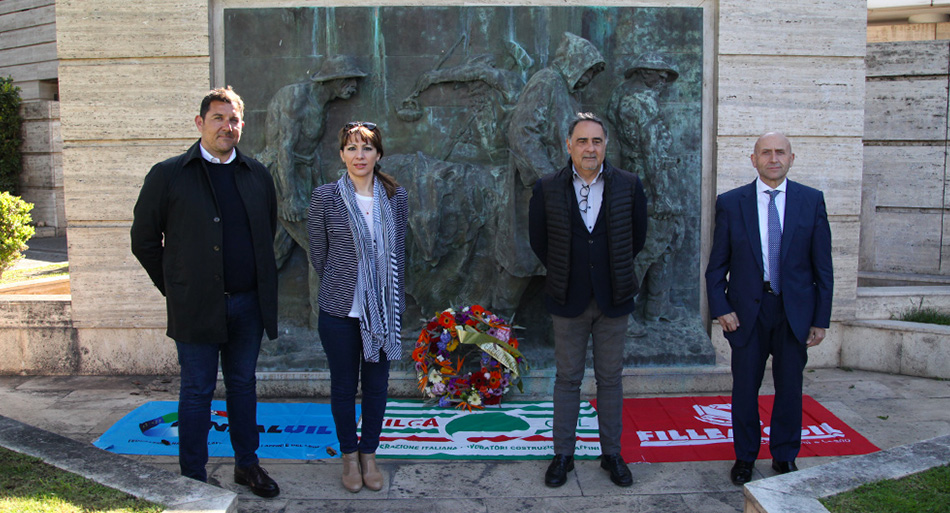 Rappresentanti delle segreterie nazionali di Fillea, Filca e Feneal e il presidente Inail Franco Bettoni