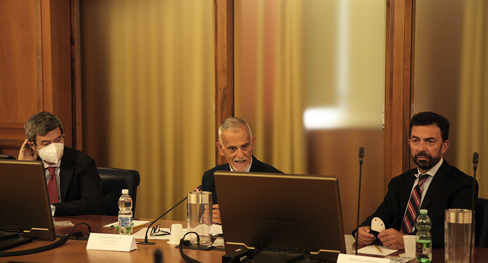 Andrea Orlando, ministro del lavoro e delle politiche sociali, Guglielmo Loy, presidente Civ Inail e Andrea Tardiola, direttore generale Inail