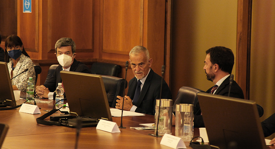 Andrea Orlando, ministro del lavoro e delle politiche sociali, Guglielmo Loy, presidente Civ Inail e Andrea Tardiola, direttore generale Inail