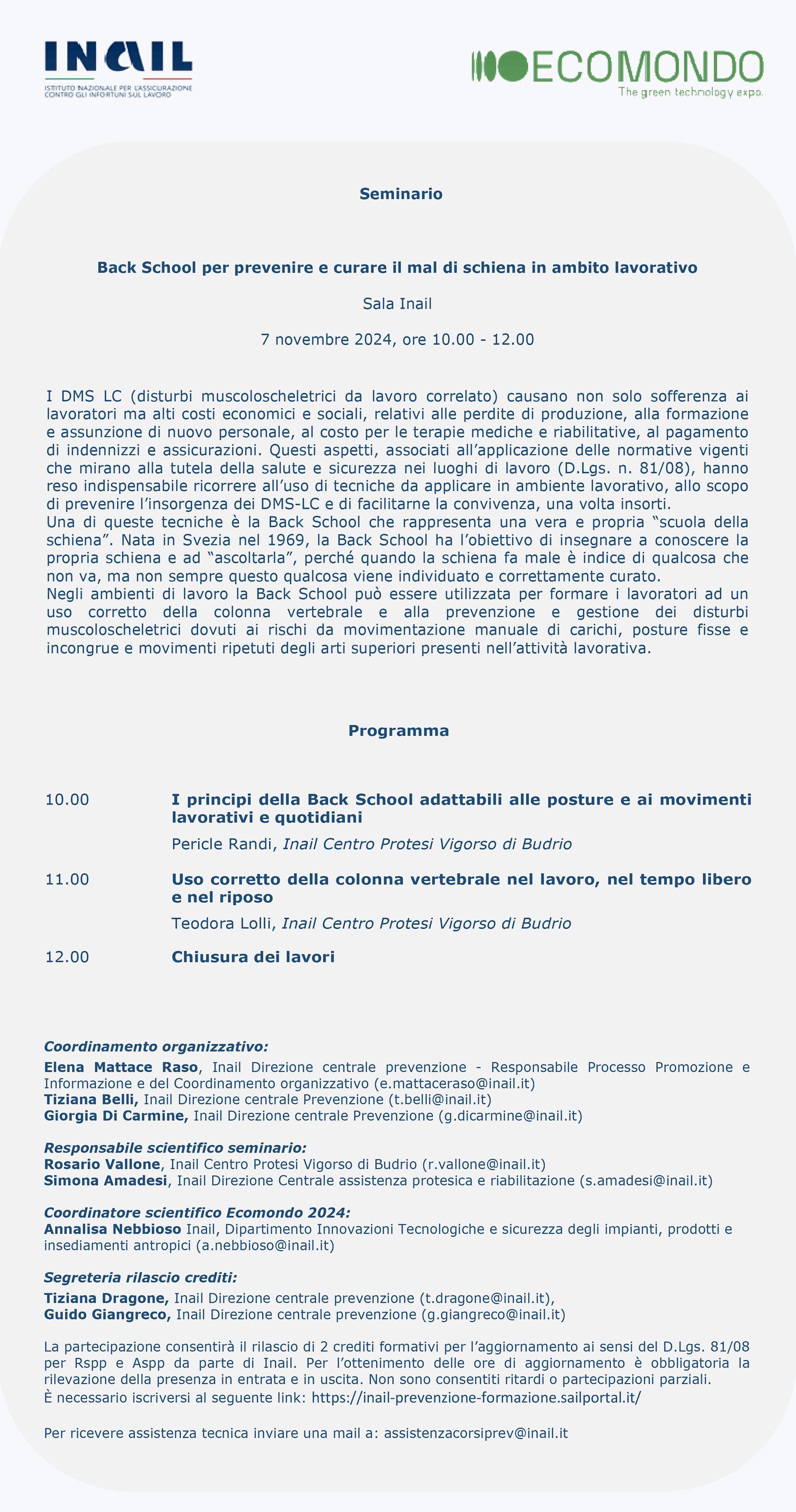 A Ecomondo Back school–Neck school seminario formativo del Centro Protesi Inail sulla prevenzione dei disturbi muscoloscheletrici -0