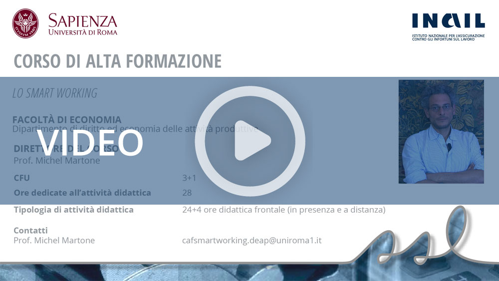 Master Sapienza/Inail - Corso di alta formazione: "Lo smart working"