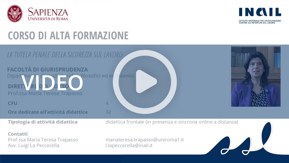Master Sapienza/Inail - Corso di alta formazione: "La tutela penale della sicurezza sul lavoro"