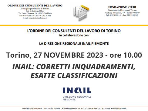 Webinar - “Inail: corretti inquadramenti, esatte classificazioni”